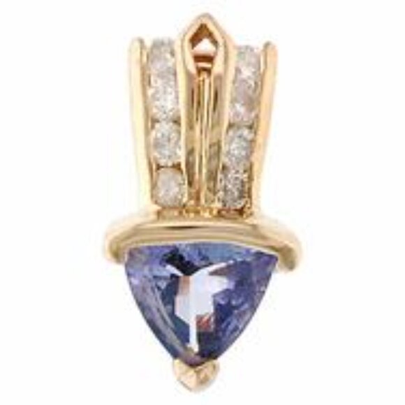 Jewelry - LAST ONE!  14Kt Yellow Gold Blue Tanzanite Slide with Diamond-Studded Bail